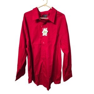 KS Signature Mens Red Long Sleeve Button Down Dress Shirt Teflon Big 19 35/36